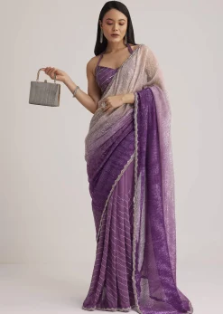 Violet Ombre Sequins Saree With Scallop Border