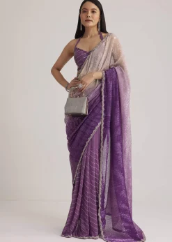 Violet Ombre Sequins Saree With Scallop Border