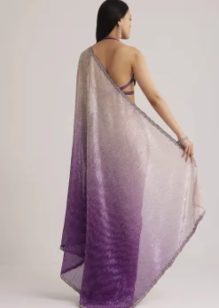 Violet Ombre Sequins Saree With Scallop Border