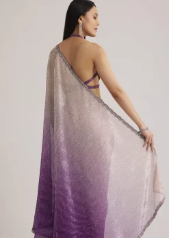 Violet Ombre Sequins Saree With Scallop Border