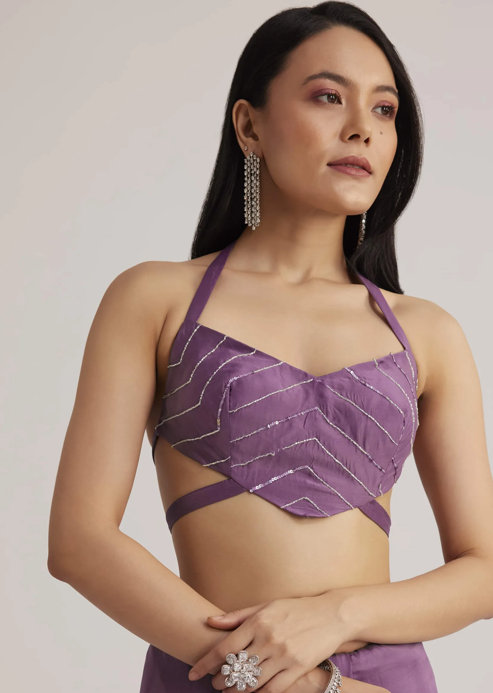 Violet Ombre Sequins Saree With Scallop Border