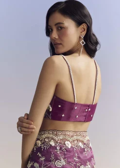 Violet Organza Saree With All Over Embroidered Floral Jaal