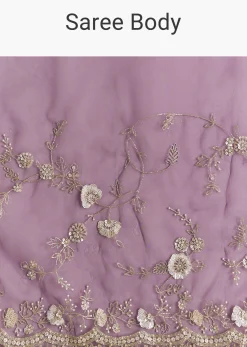 Violet Organza Saree With All Over Embroidered Floral Jaal