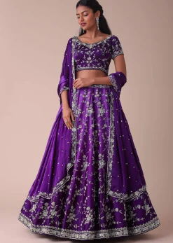 Violet Purple Ombre Lehenga With Handwork Embroidery