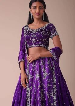 Violet Purple Ombre Lehenga With Handwork Embroidery