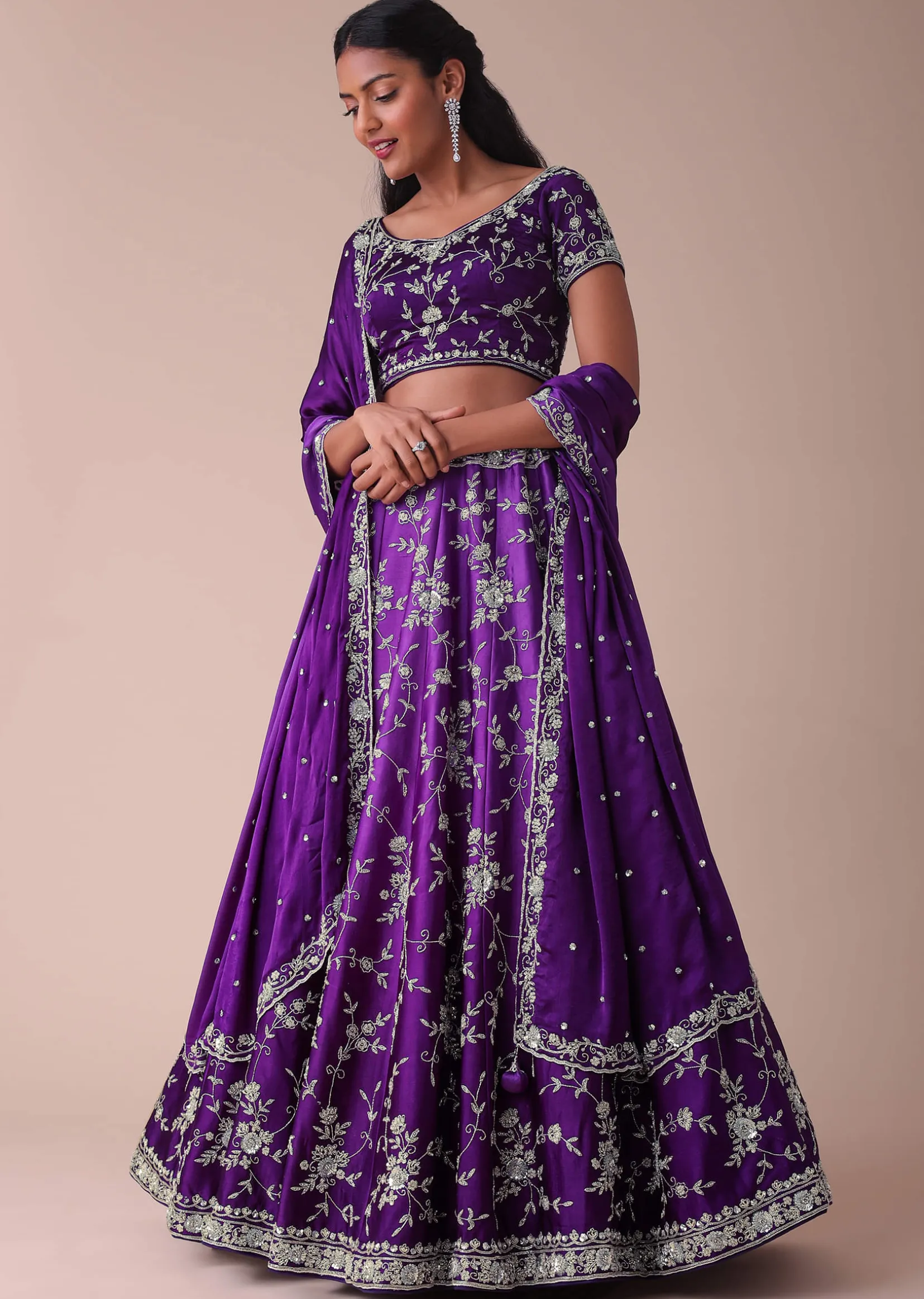 Violet Purple Ombre Lehenga With Handwork Embroidery