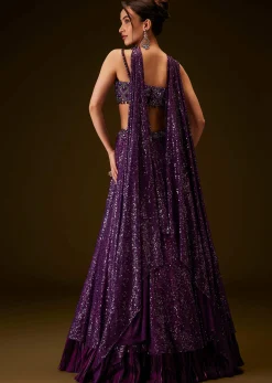 Violet Sequin Lehenga Set With Hand Embroidered Choker Dupatta