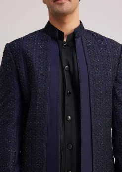 Violet Silk Indo Western Set With Sequins And Thread Work