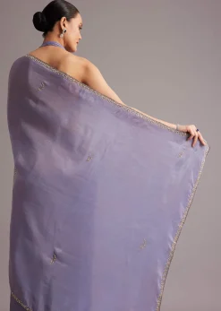 Violet Tissue Silk Saree With Cutdana And Sequin Embroidered Border