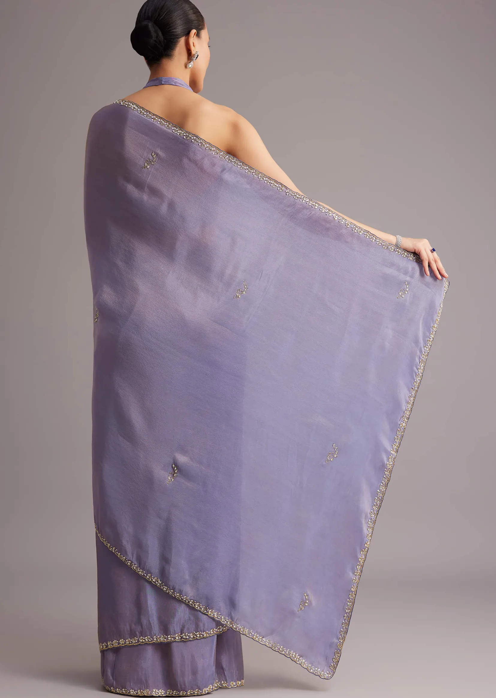 Violet Tissue Silk Saree With Cutdana And Sequin Embroidered Border