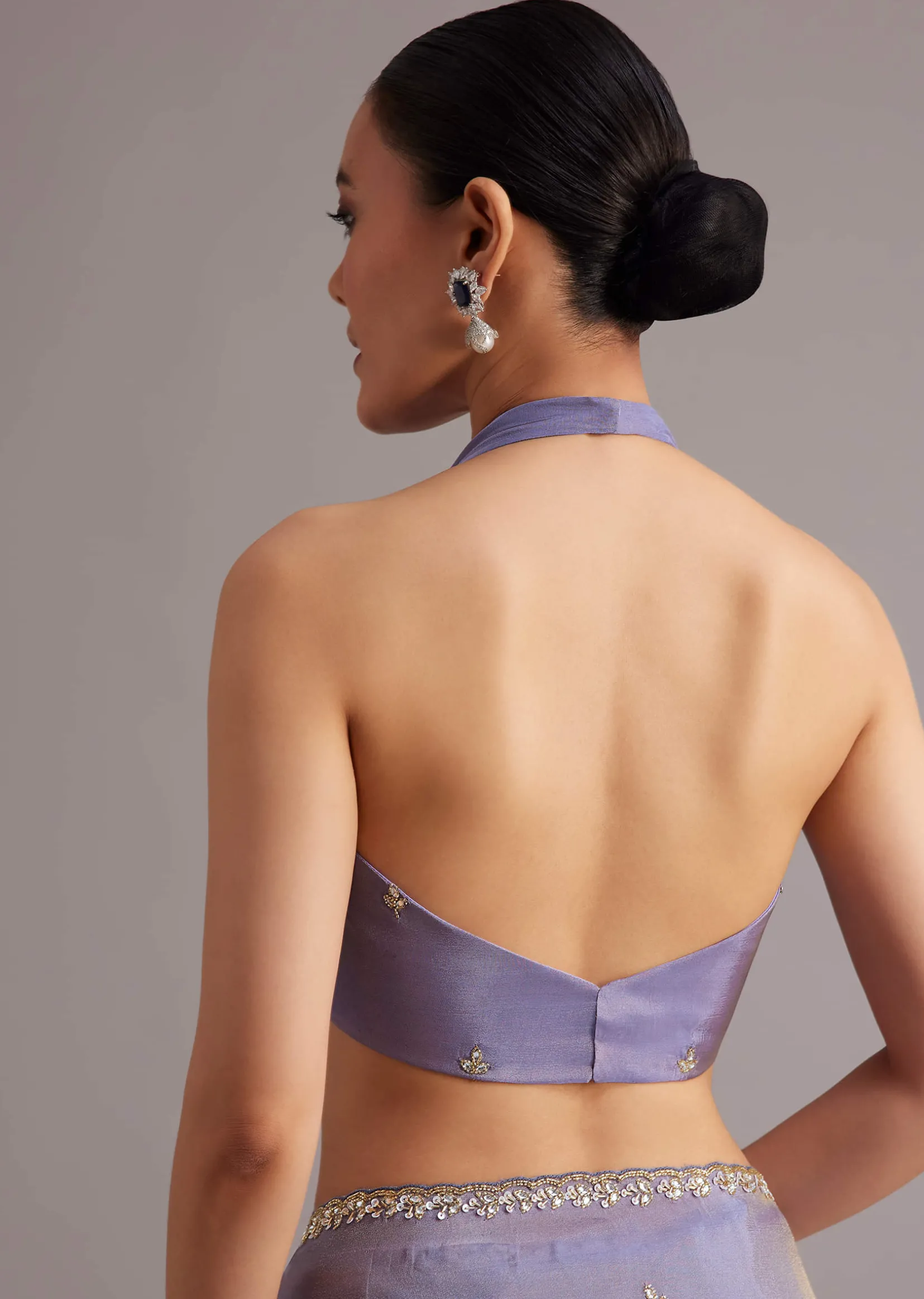 Violet Tissue Silk Saree With Cutdana And Sequin Embroidered Border