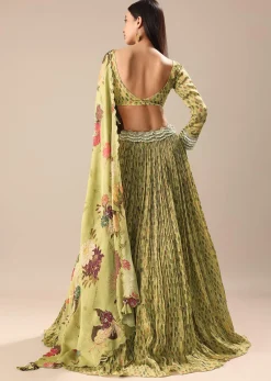 Warm Green Embroidered Skirt And Blouse