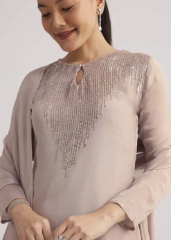 Warm Grey Sequined Chinon Sharara Set