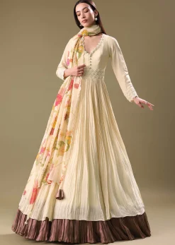 Warm Ivory Beaded Long Suit With Dupatta
