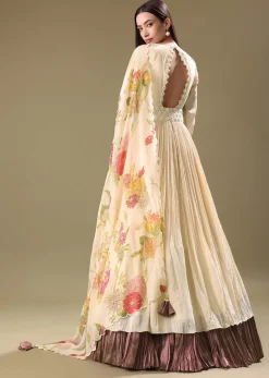 Warm Ivory Beaded Long Suit With Dupatta