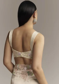 Water Gold Tissue Saree With Multicolor Floral Cutwork Embroidery