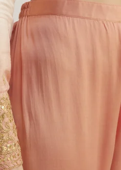 White and Peach Ombre Embroidered Suit