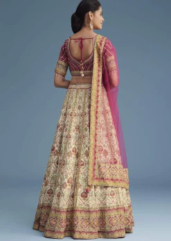 White And Pink Crepe Lehenga Set With Sequins And Cut Dana Work
