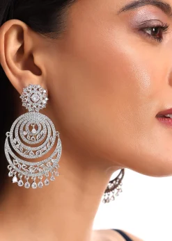 White And Silver Diamond Chandbalis In Mix Metal