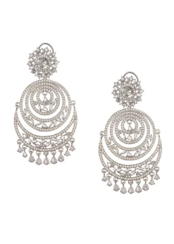 White And Silver Diamond Chandbalis In Mix Metal