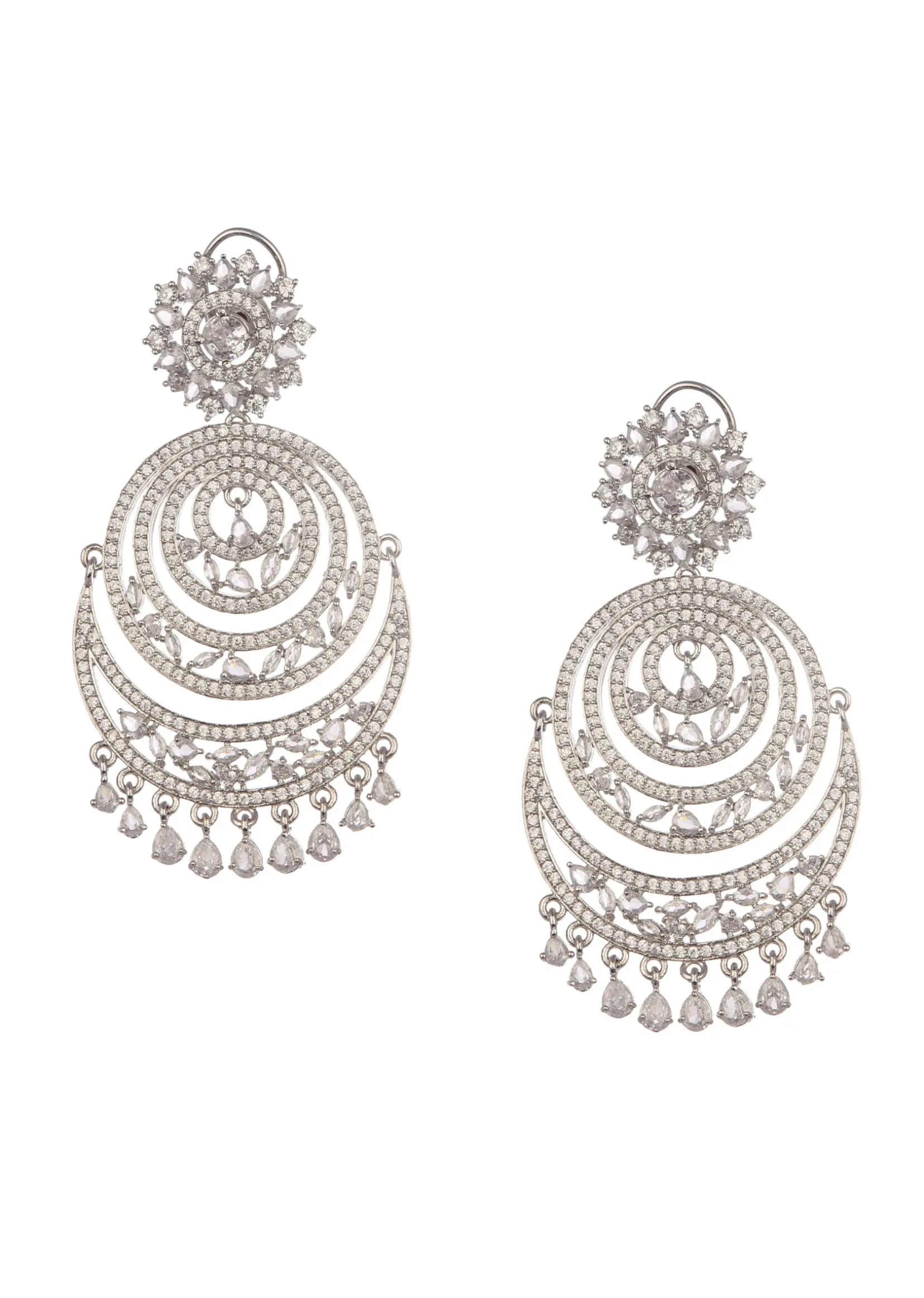 White And Silver Diamond Chandbalis In Mix Metal