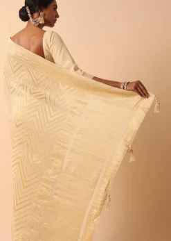 White Banarasi Khaddi Saree With Unstitched Blouse Fabric
