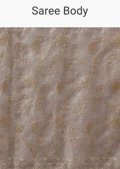 White Chikankari Saree In Organza Silk With Beaded Scallop Detail And Unstitched Blouse Fabric
