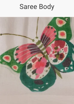 White Cotton Linen Saree With Multicolour Butterfly Prints