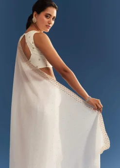 White Crushed Tissue Cutdana Embroidered Saree