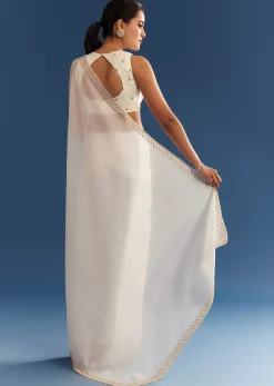 White Crushed Tissue Cutdana Embroidered Saree