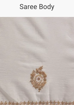 White Crushed Tissue Cutdana And Sequin Embroidered Saree