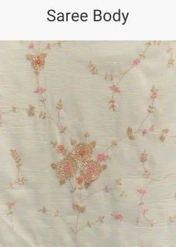 White Crushed Tissue Floral Embroidered Saree