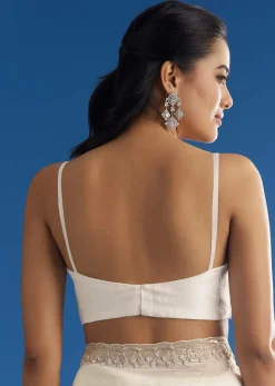 White Crushed Tissue Saree With Stones And Sequins Embroidery And Scallop Border
