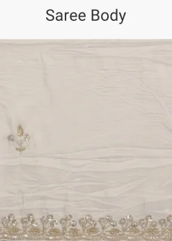 White Crushed Tissue Saree With Stones And Sequins Embroidery And Scallop Border