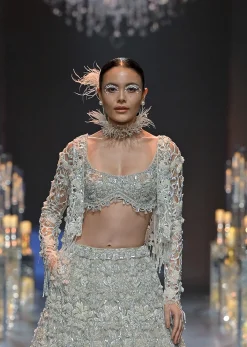 White Crystal Embellished Lehenga Set