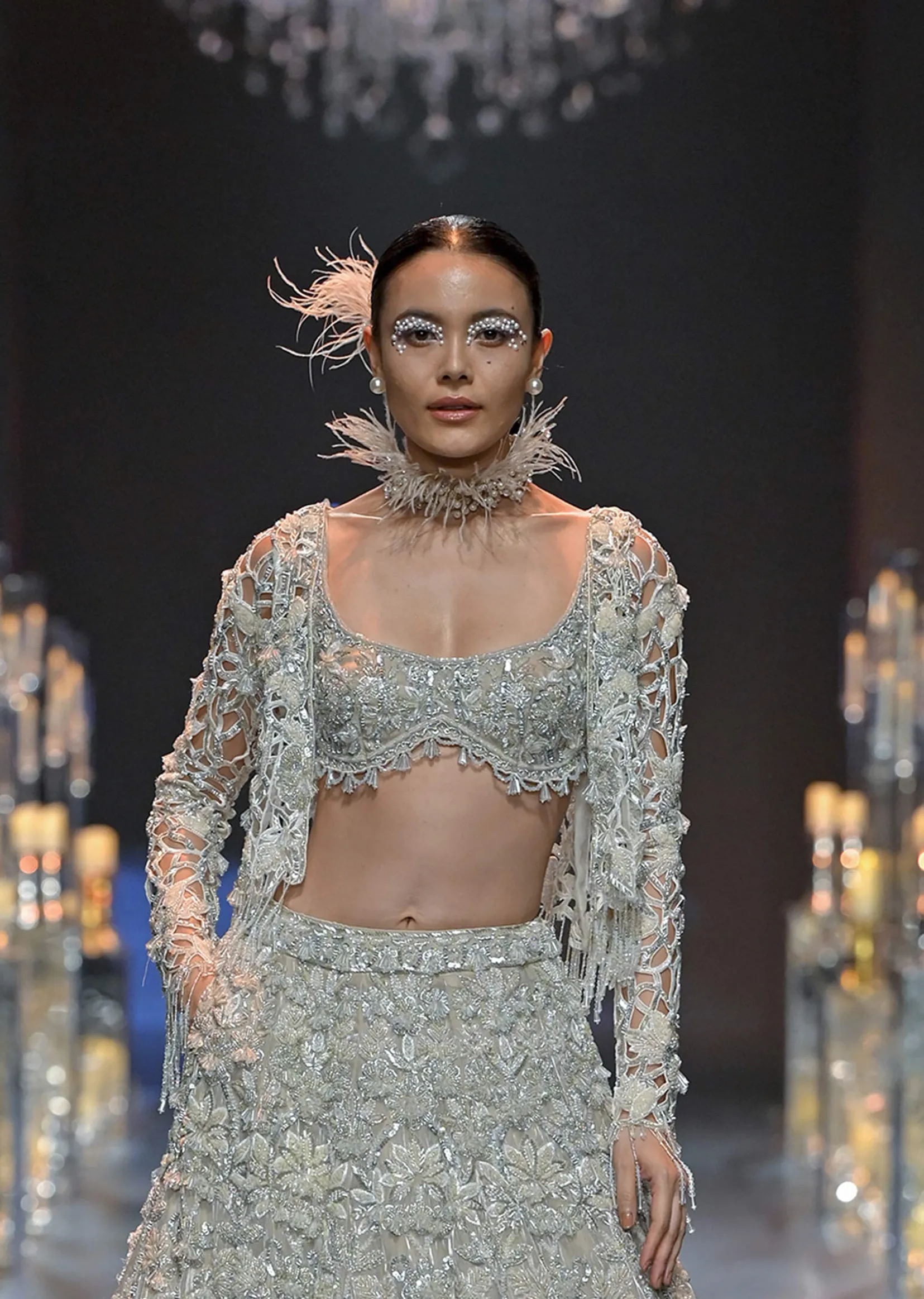 White Crystal Embellished Lehenga Set