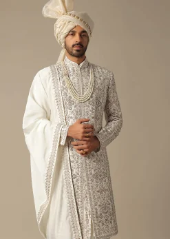 White Elegance Sherwani Set For Grooms