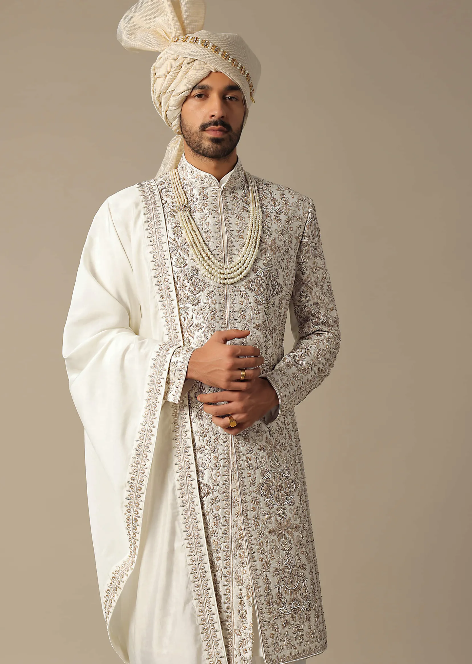 White Elegance Sherwani Set For Grooms