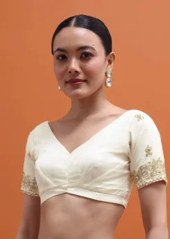 White Embroidered Border Saree With Unstitched Blouse