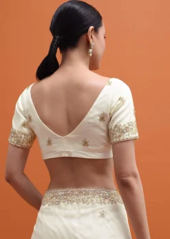 White Embroidered Border Saree With Unstitched Blouse