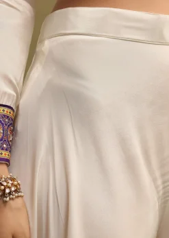 White Embroidered Crepe Kurta Suit Set