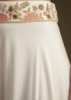 White Embroidered Croptop Palazzo And Jacket Set