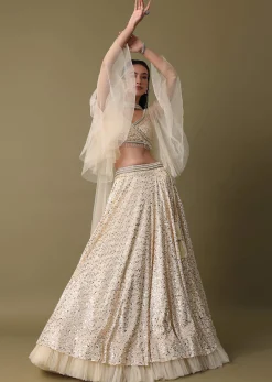 White Embroidered Lehenga And Blouse With Dupatta