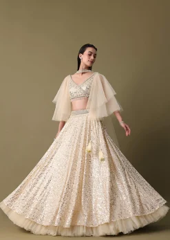 White Embroidered Lehenga And Blouse With Dupatta