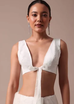 White Embroidered Organza Saree With Unstitched Blouse