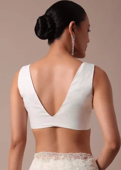 White Embroidered Organza Saree With Unstitched Blouse