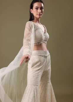 White Embroidered Sharara And Jacket