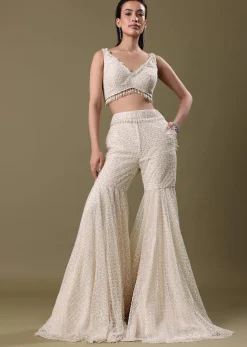 White Embroidered Sharara And Jacket