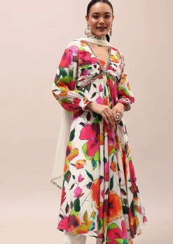 White Embroidered Silk Kurta Set With Dupatta