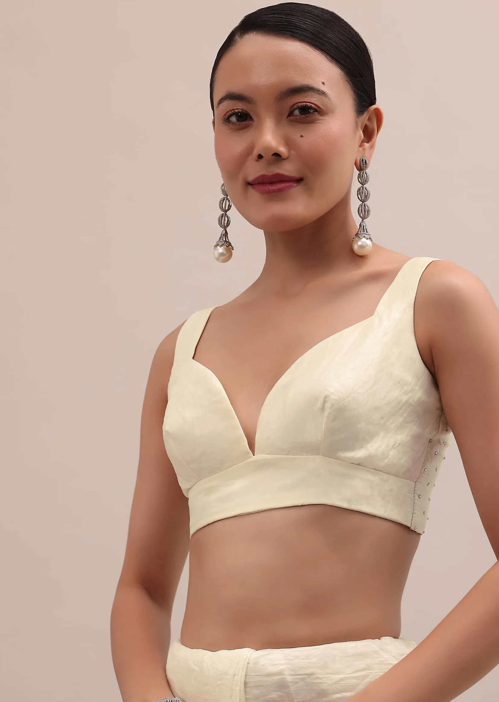 White Embroidered Tissue Saree With Unstitched Blouse